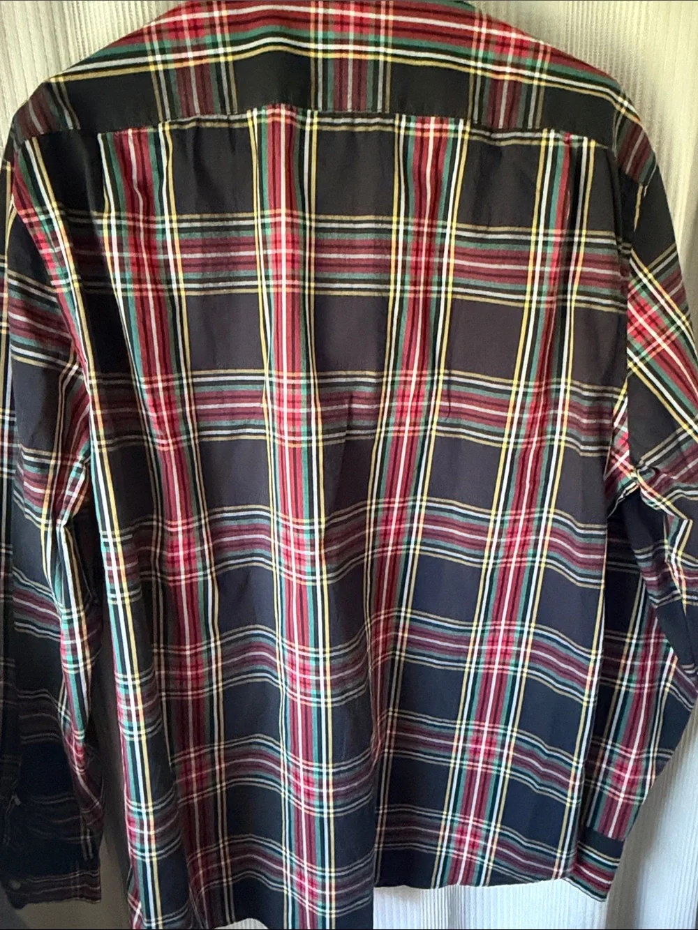 J. Crew Black Plaid Button-Down Shirt with Red, Green & Yellow Stripes